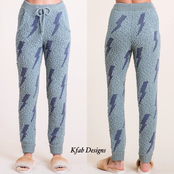 LAST! SOFT Popcorn Sweater Pants w/banded ankles, waist, drawstrings & pockets - Picture 3 of 7